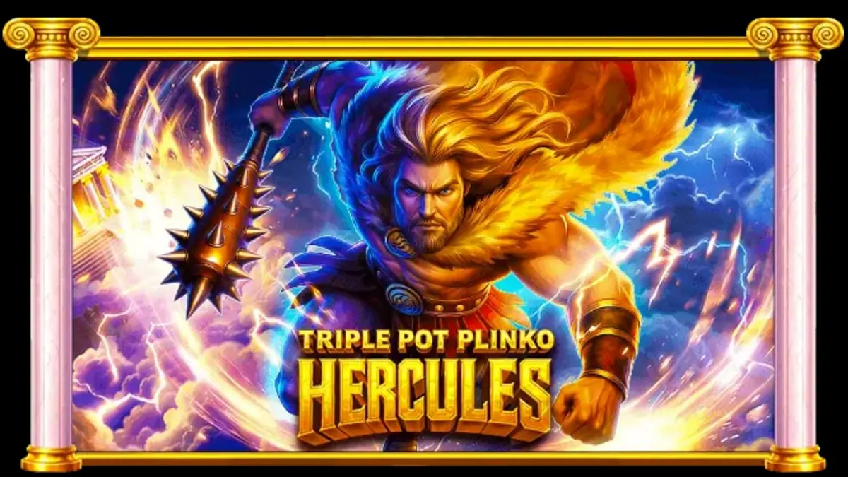 Tampilan visual slot Triple Pot Plinko – Hercules dengan tema Gunung Olympus